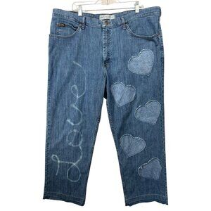 The Scrappy Camper Womens Jeans XXL Upcycled Valentines Hearts Quilted Festival